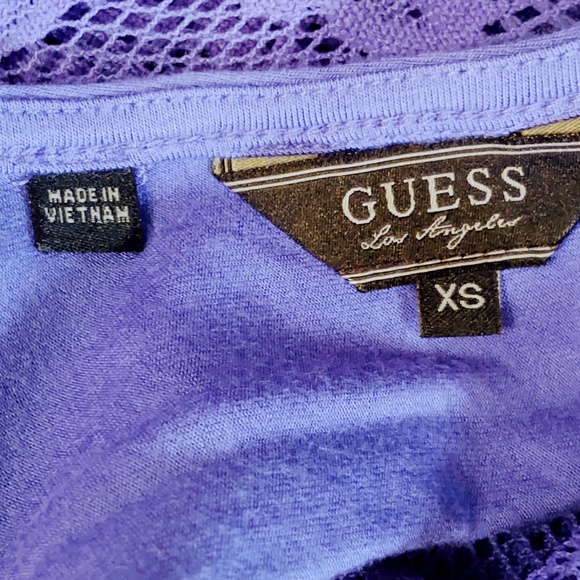 VTG GUESS Purple Lace Black Waistband Overlay Skater Mini Dress Rayon/Spandex XS - Picture 7 of 15